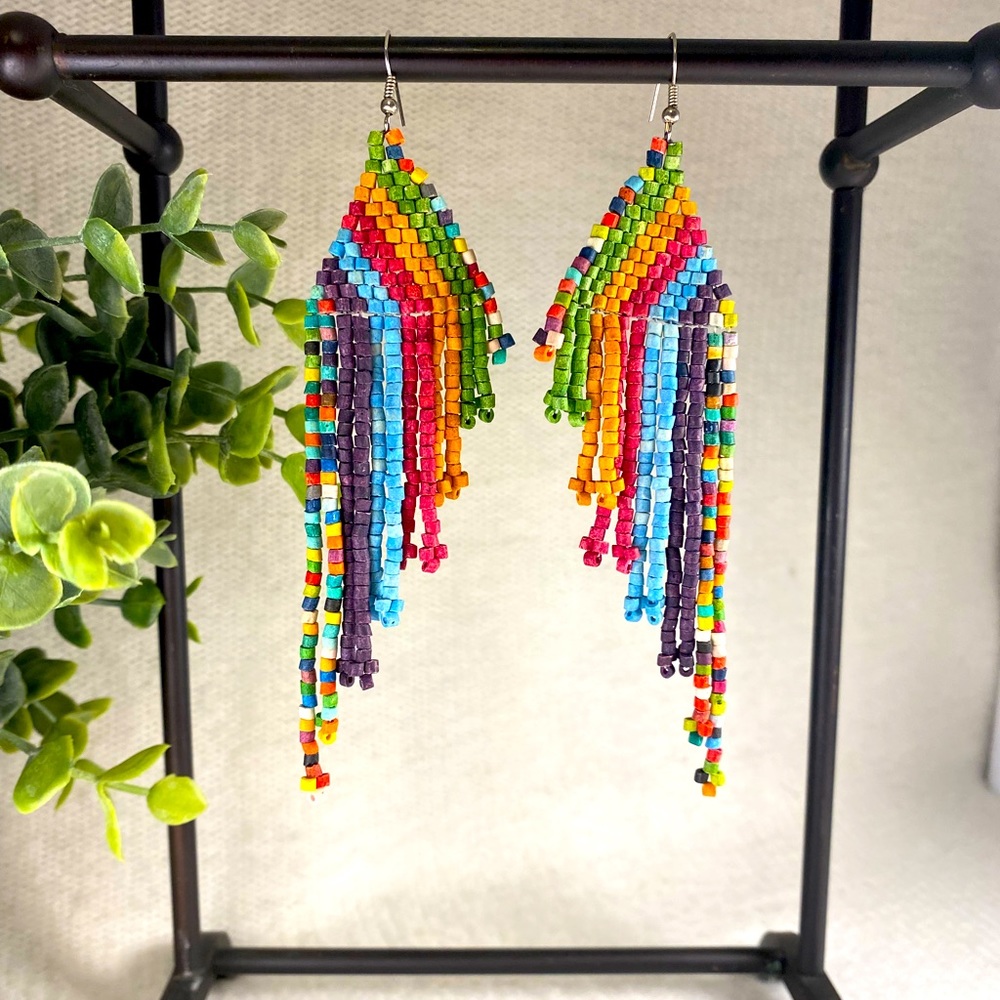 Hand-Beaded Rainbow Earrings
